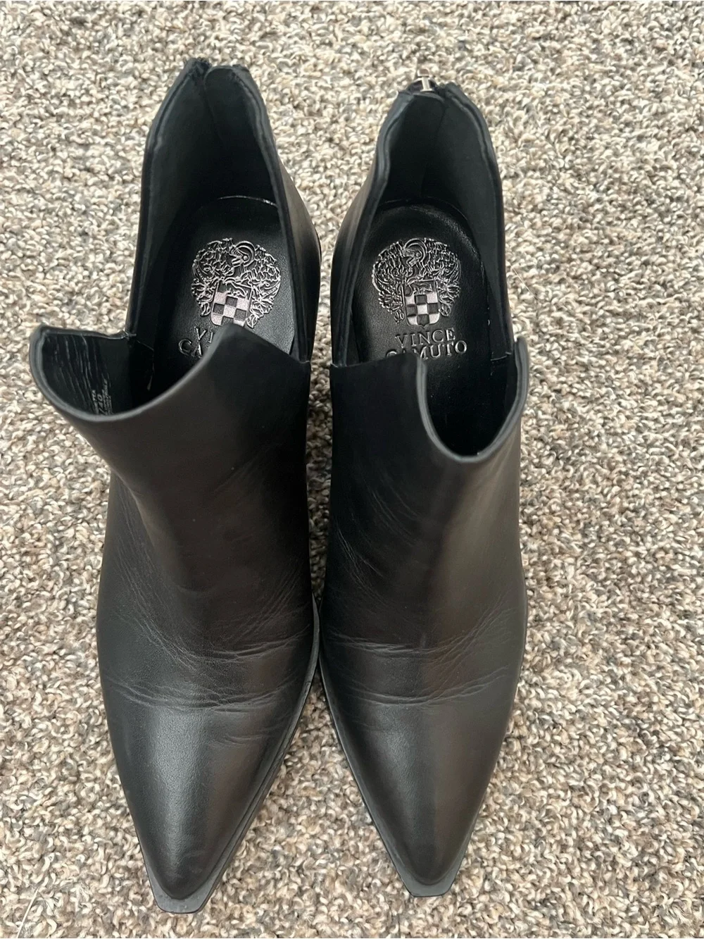 Vince Camuto Black Pointed Ankle Booties with Block Heel